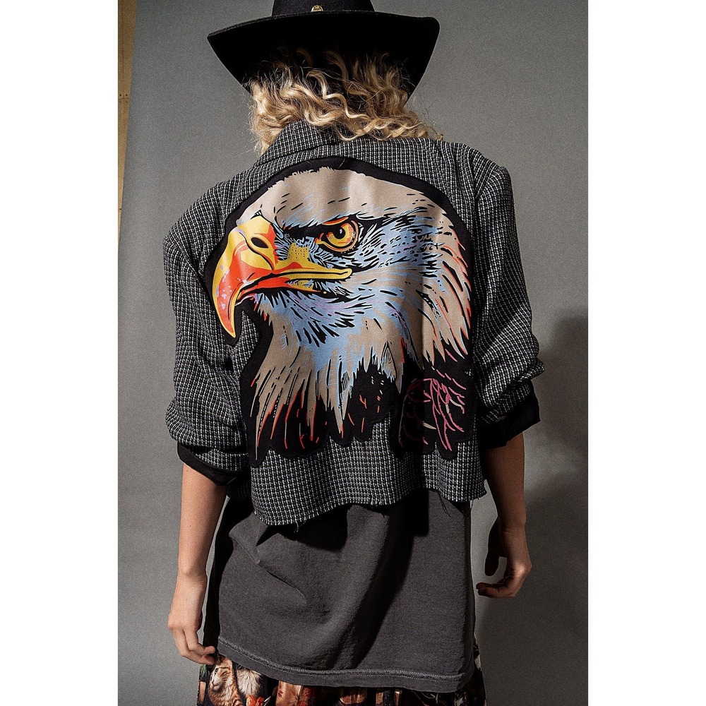 Dressed in Lala United States of Lala Tweed Cropped Blazer Eagle Patch L/XL New